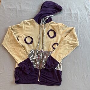 Mexicali Blues Womens Large Purple Tan Patchwork Zip Up Hoodie Boho Hippie Artsy